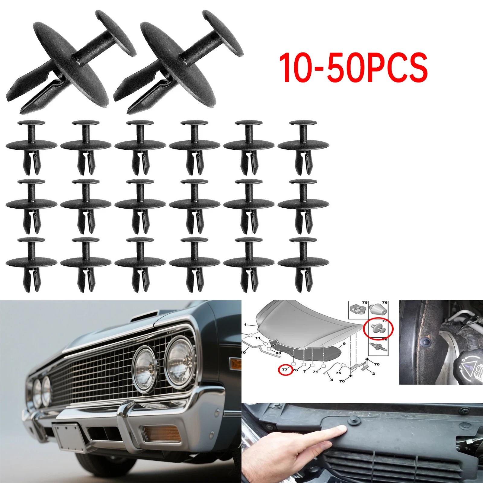 10-50PCS Car Bonnet Bumper Rivet Clips Trim Grille Clips Fasteners For Peugeot 206 207 307 308 3008 Citroen C2 C3 C4 C6 C8
