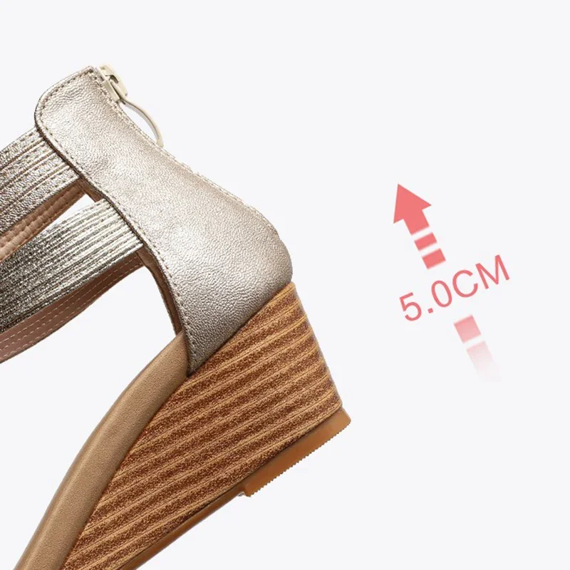 Plus Size Summer Women 1.5cm Platform 5cm Wedges High Heels Sandals Lady Sexy Party Shoes Female Zipper Luxury Vintage Sandals