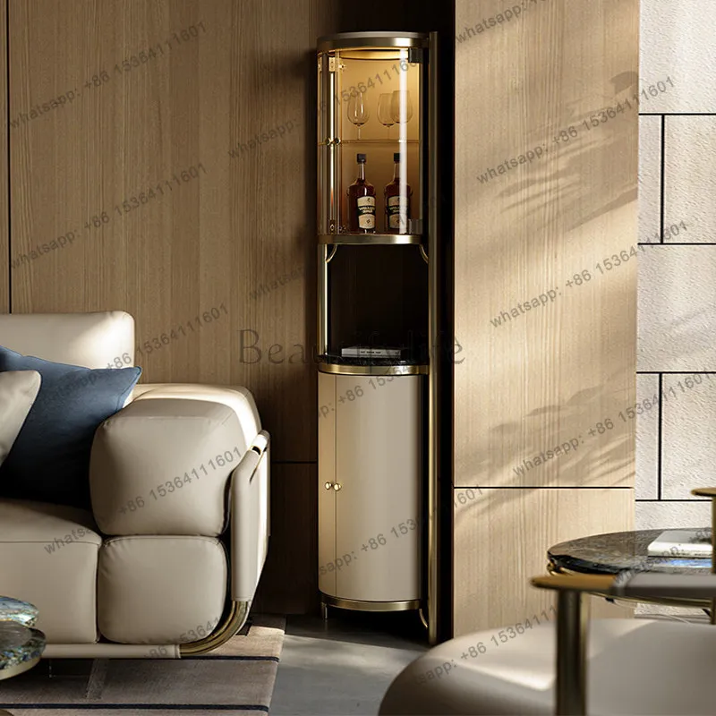 Italian light luxury style living room corner wine cabinet high-end glass marble locker