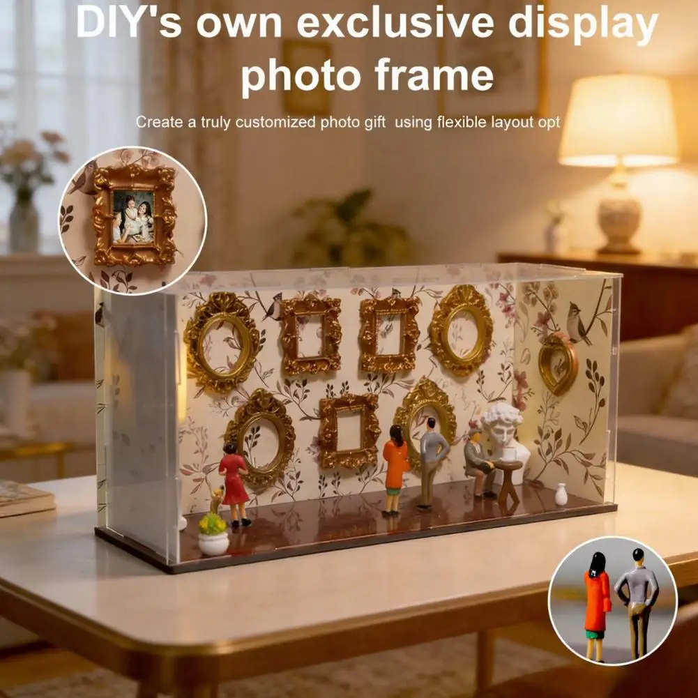 DIY Mini Museum Silhouette Shadow Box Frame Kit with 9 Gold Frames 5 Figurines Custom Memory Display Case Frame for Anniversary