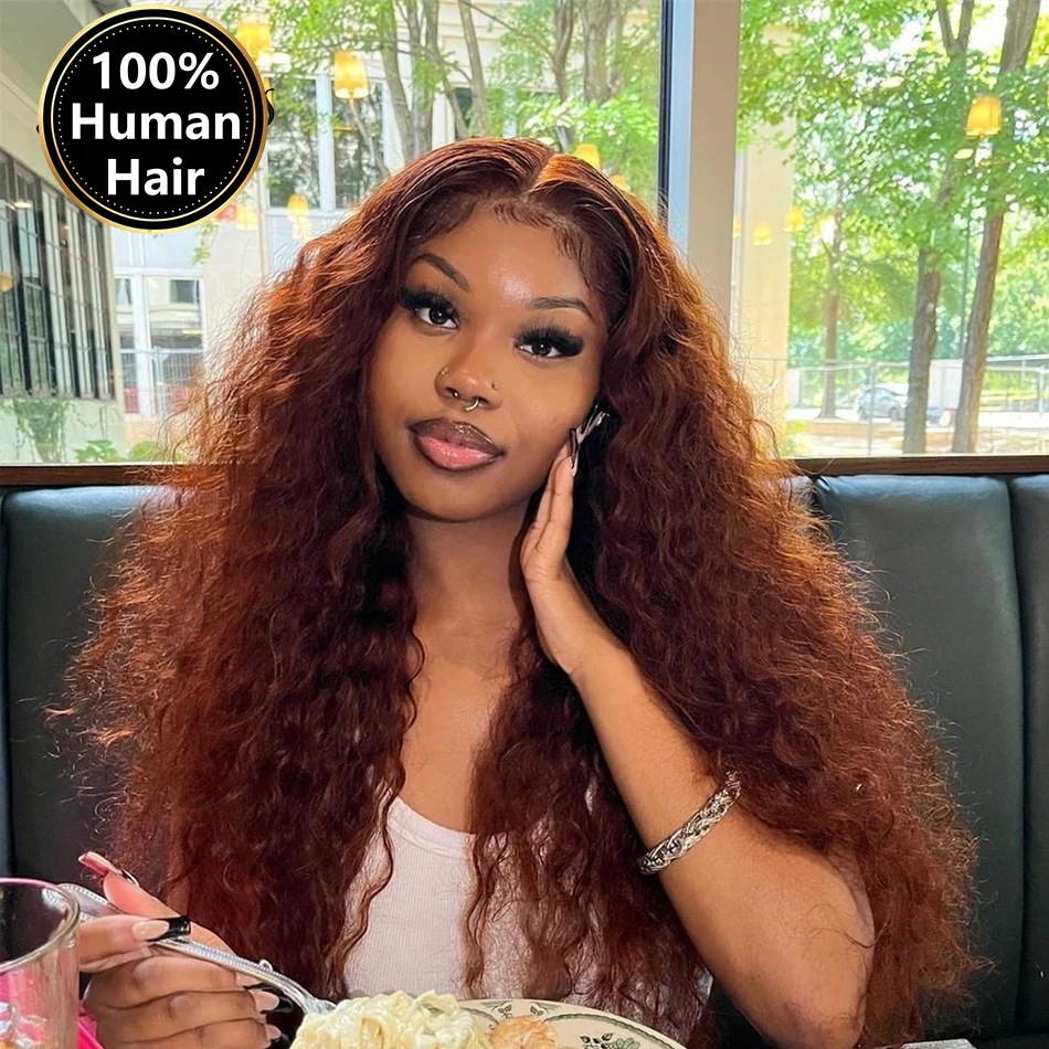 30 40 Inch Reddish Brown 13x6 Lace Frontal Wig 250 Density Colored Curly Wigs Human Hair Deep Wave 13x4 13x6 HD Lace Frontal Wig