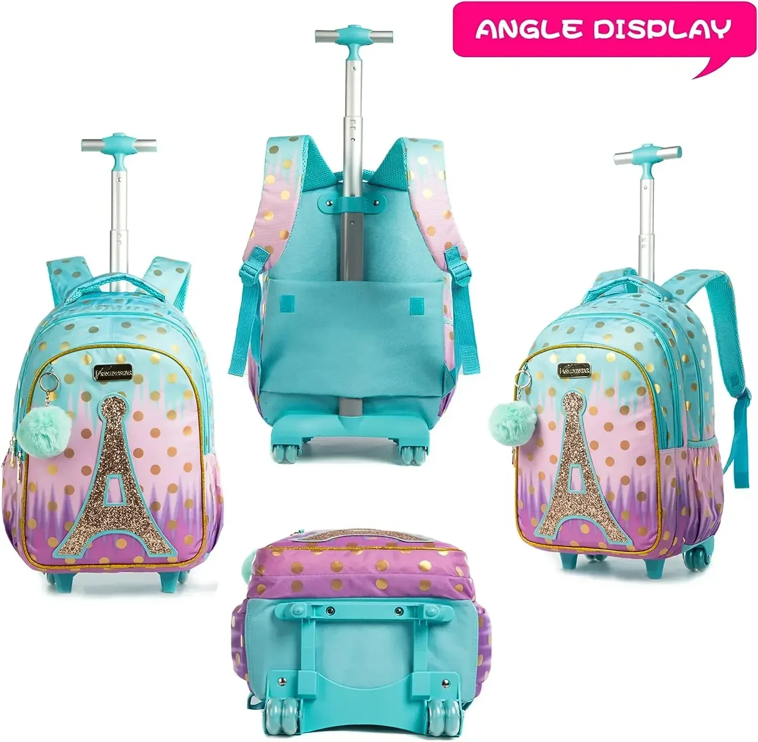 Children\'s School Backpack with Wheels Kids Wheeled School Bag Teenagers Bag Girls Canvas Backpack Travel Luggage Trolley Bags