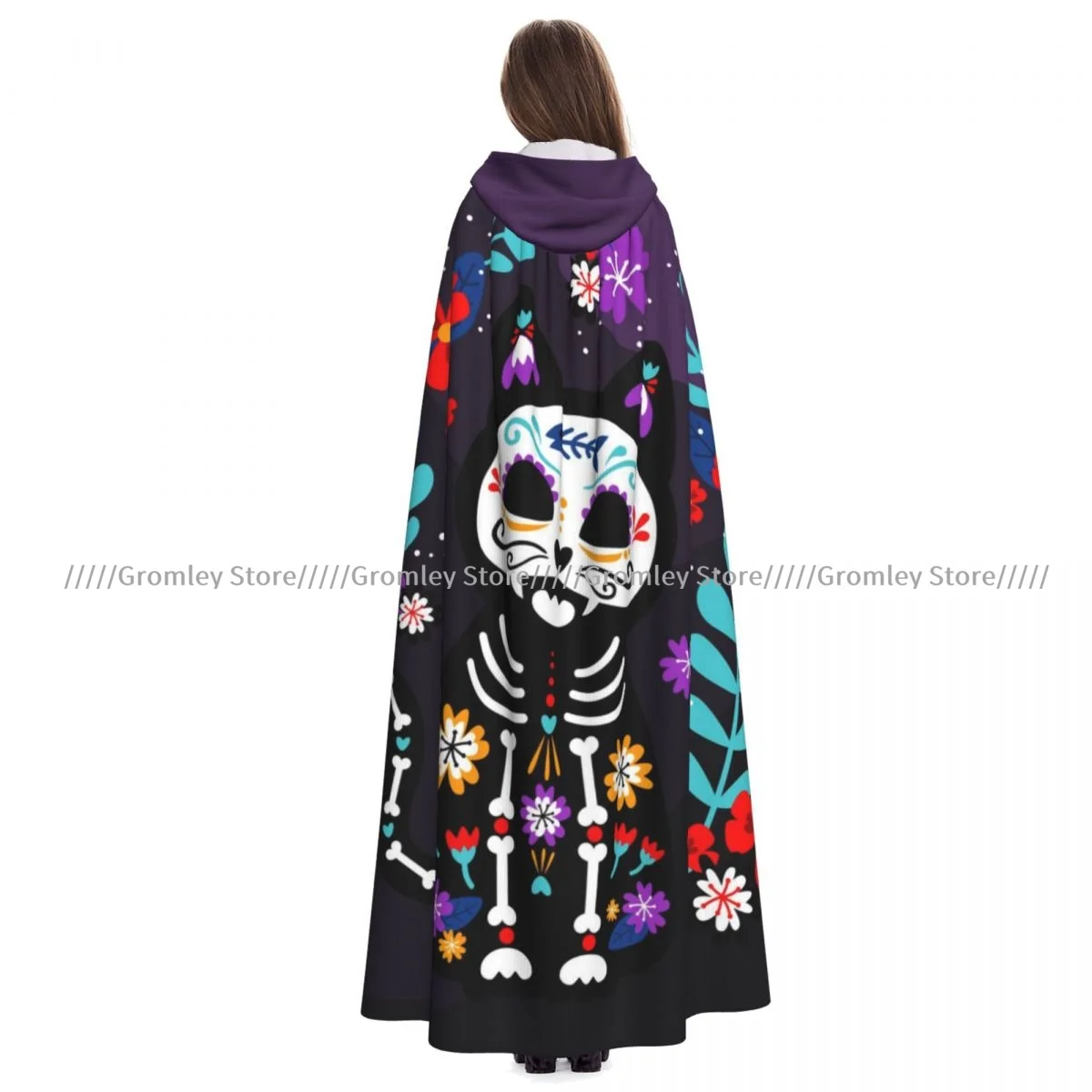 Day Of The Death Dia De Los Muertos Cat Witch Cloak Halloween Cosplay Costume Adult Unisex Cloak Retro Ages Cape