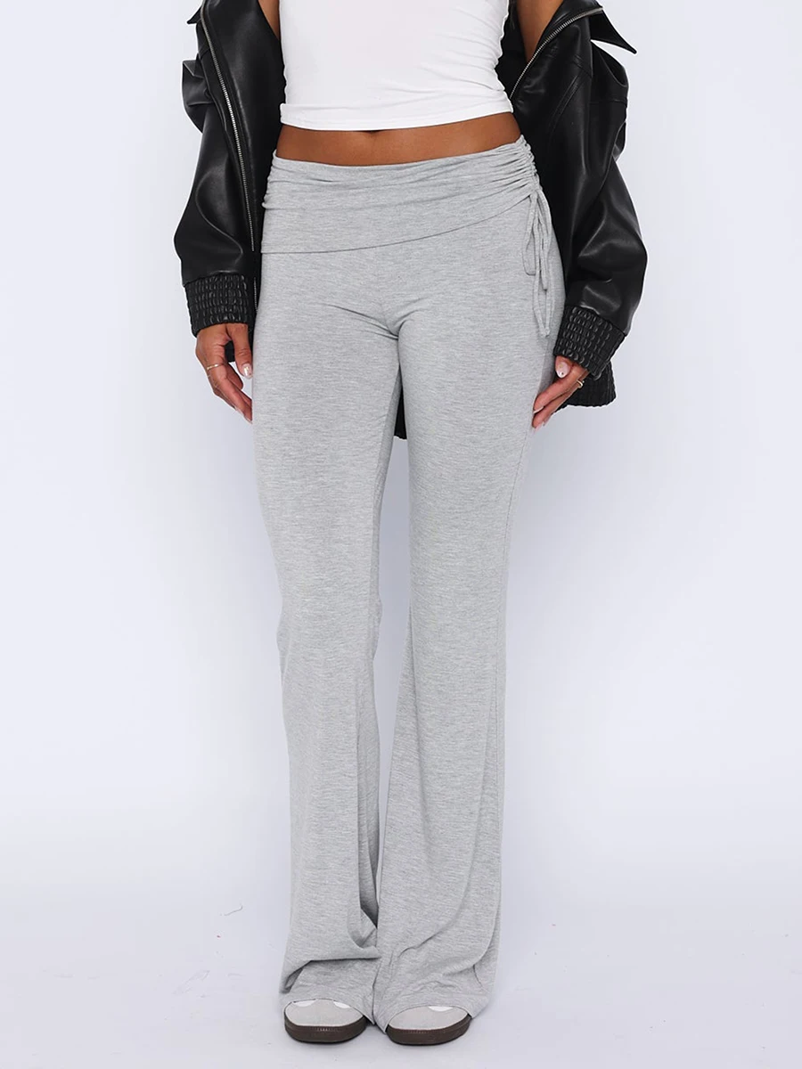 Low Rise Flare Leggings para Mulheres, Chão Sobre A Cintura, Ruched Yoga Calças, Cordão Lateral, Bootcut Bell Bottom Sweatpants, Y2K