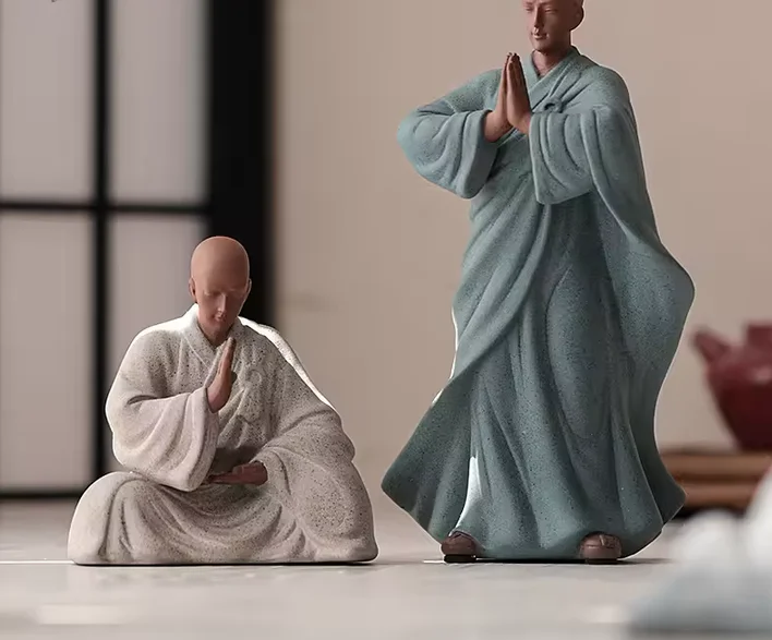 Small Monk Figurine Zen-style Ceramic Figure Small Novice Monk Chinese-style Living Room Entrance Hall Tea Table Decoration
