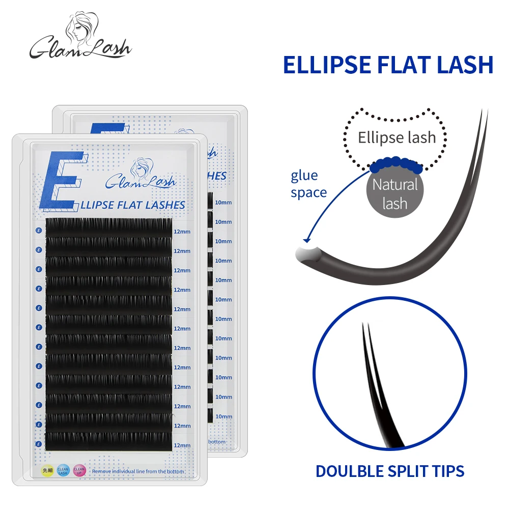 GLAMLASH Ellipse Flat Lashes Extensions Flat Eyelash Semi-permanent Individual Soft Tips Light Weight Mink