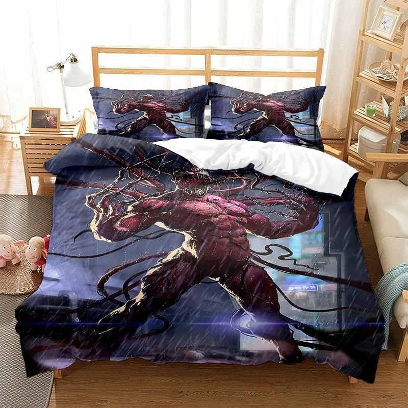 Funda nórdica de Venom de Marvel, funda de almohada, juego de cama, animación de dibujos animados de héroe, decoración de dormitorio para el hogar, regalo para adultos