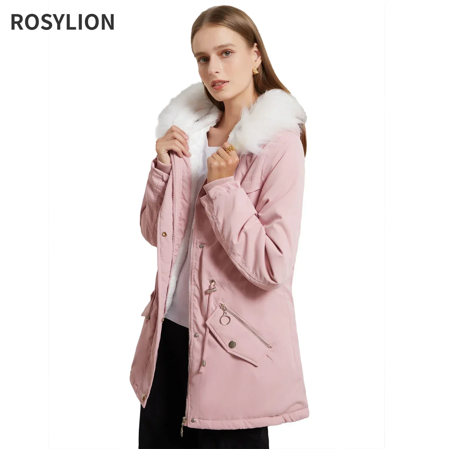 

Women Large Size Mid-length Parka Plush Cotton Quilted Coat Ladies Warm Fur Collar Loose Winter Parkas Hooded Overcoat S-4XL