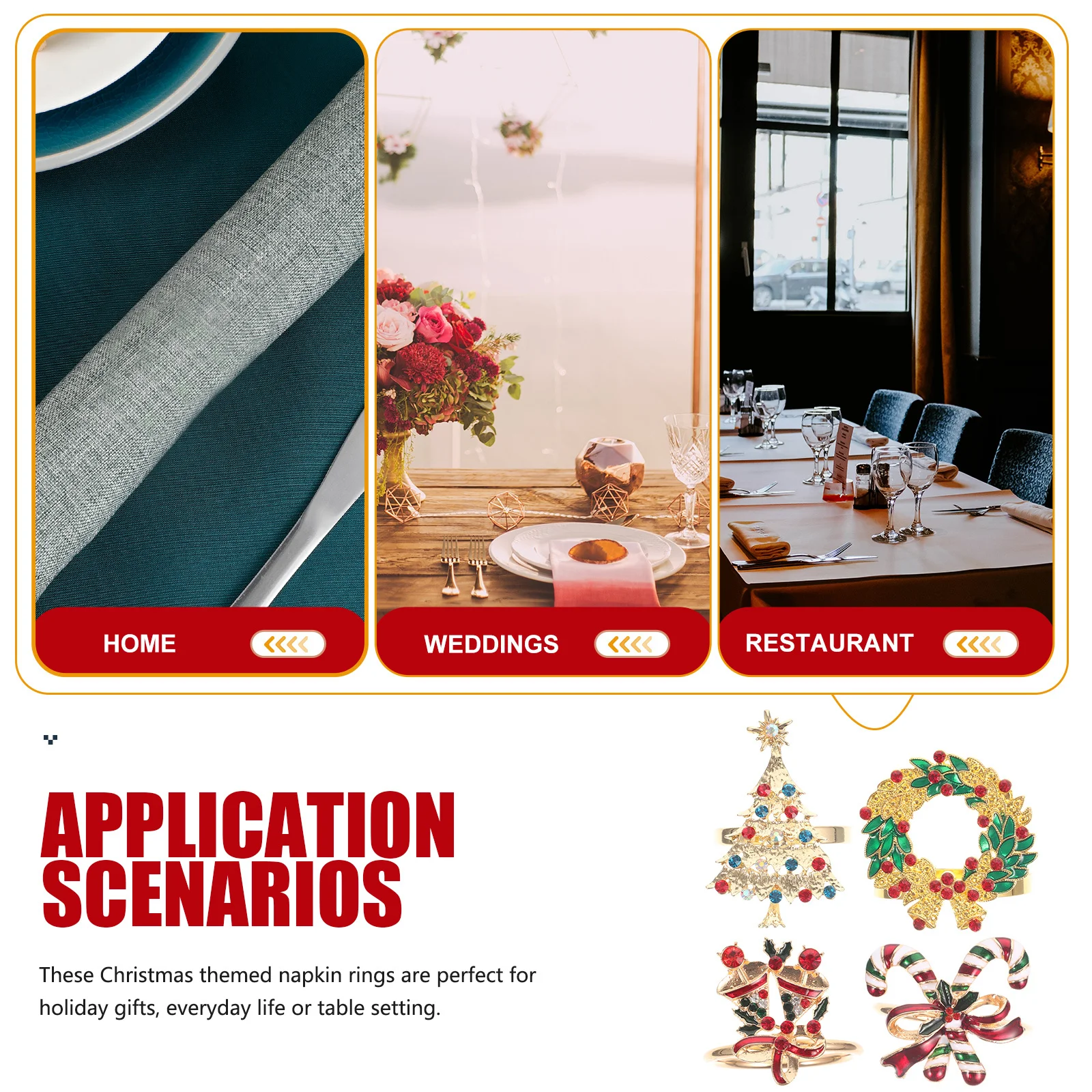 

4Pcs Decorative Napkin Rings Christmas Theme Dinner Table Ornaments for Parties Gifts and Daily Use Xmas Napkin Rings