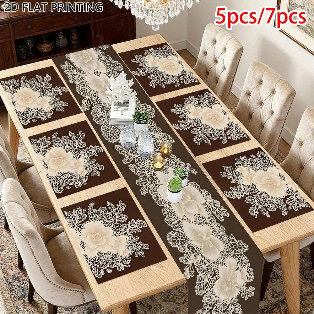 1pc Wedding Theme White Lace Floral Table Runner and Placemat for Bride Home Dining Party Table Decor