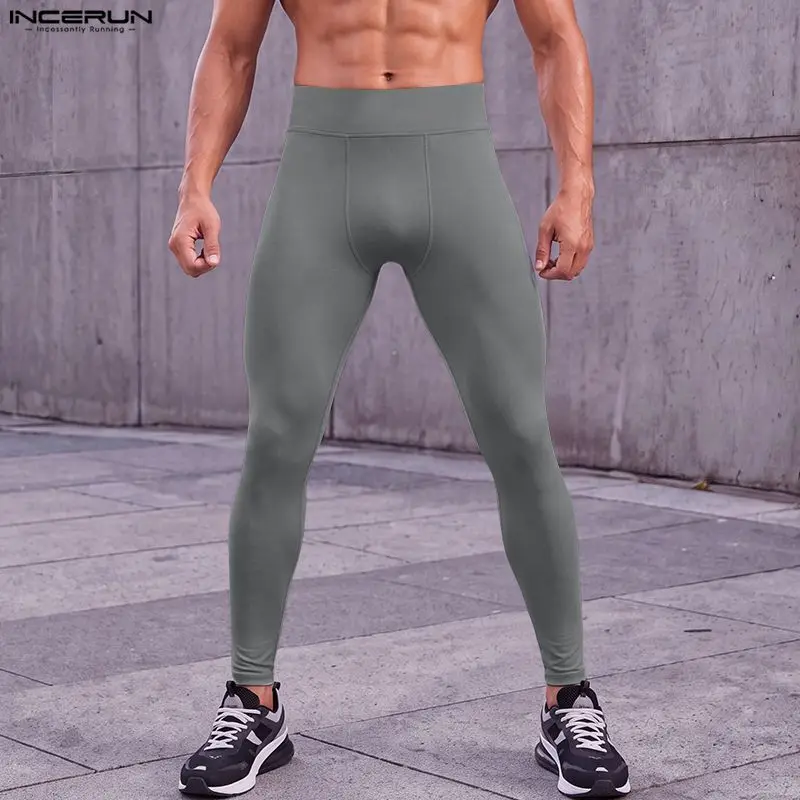 INCERUN Men's Pants Solid Color Elastic Waist Joggers Skinny Trousers For Man Workout Bodybuilding Homewear Casual Sweatpants