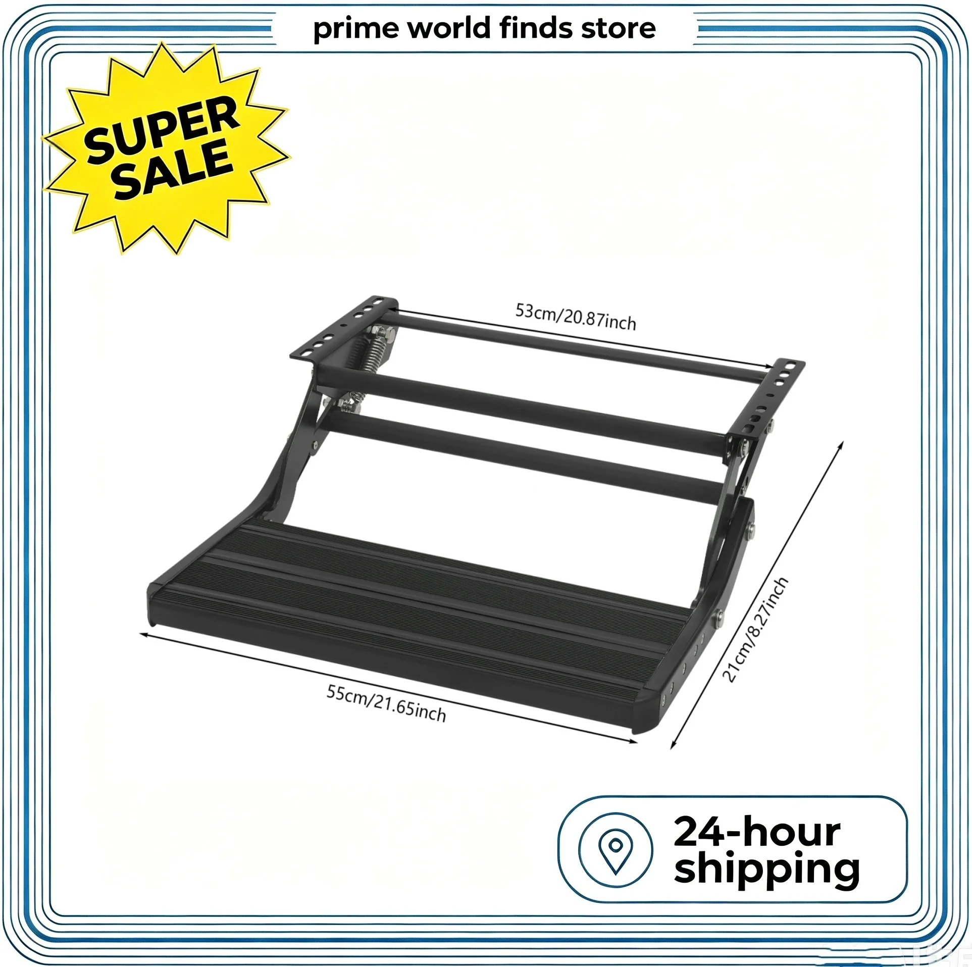 Aluminium Alloy Folding Manual Drop-Down RV Step, Caravan Single Level Step for Caravan & Trailer, 15.75-23.62in Adjustable Ground Clearance