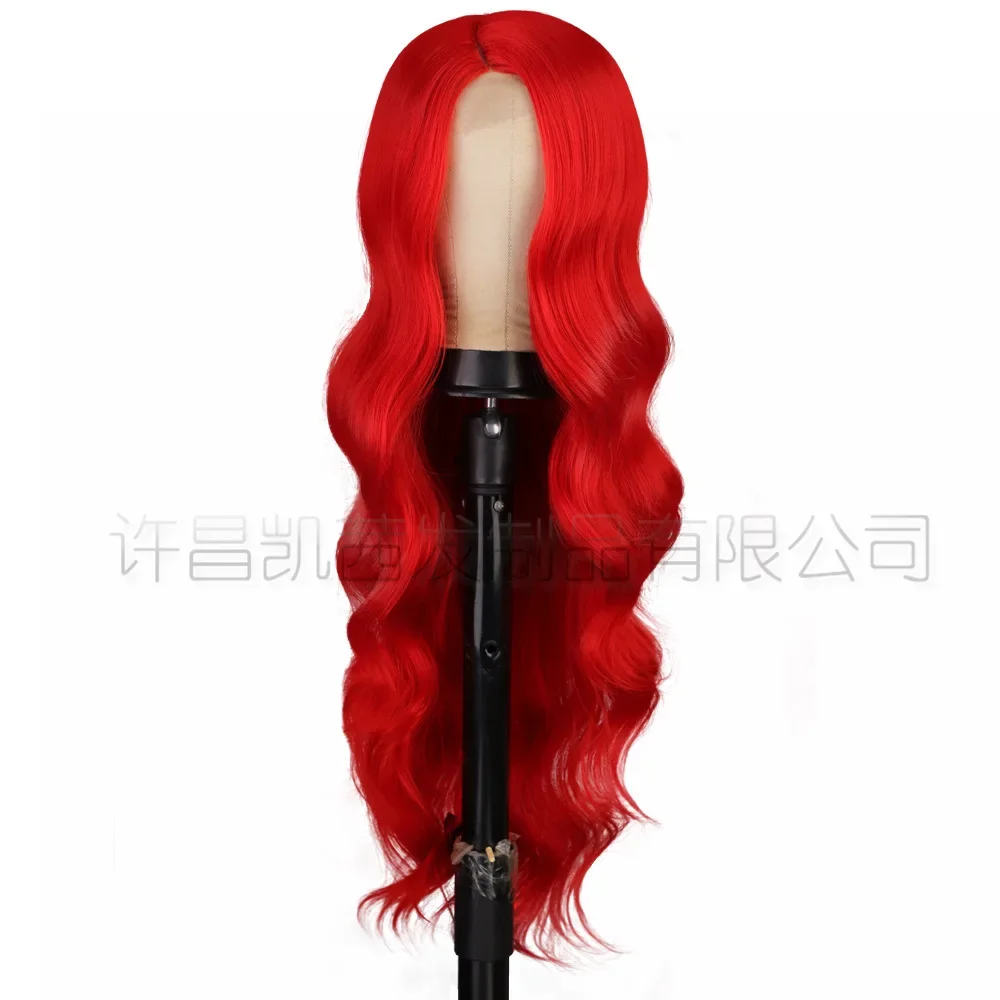 European and American style, colorful big wave long curly hair women's high temperature silk front lace wig headgear