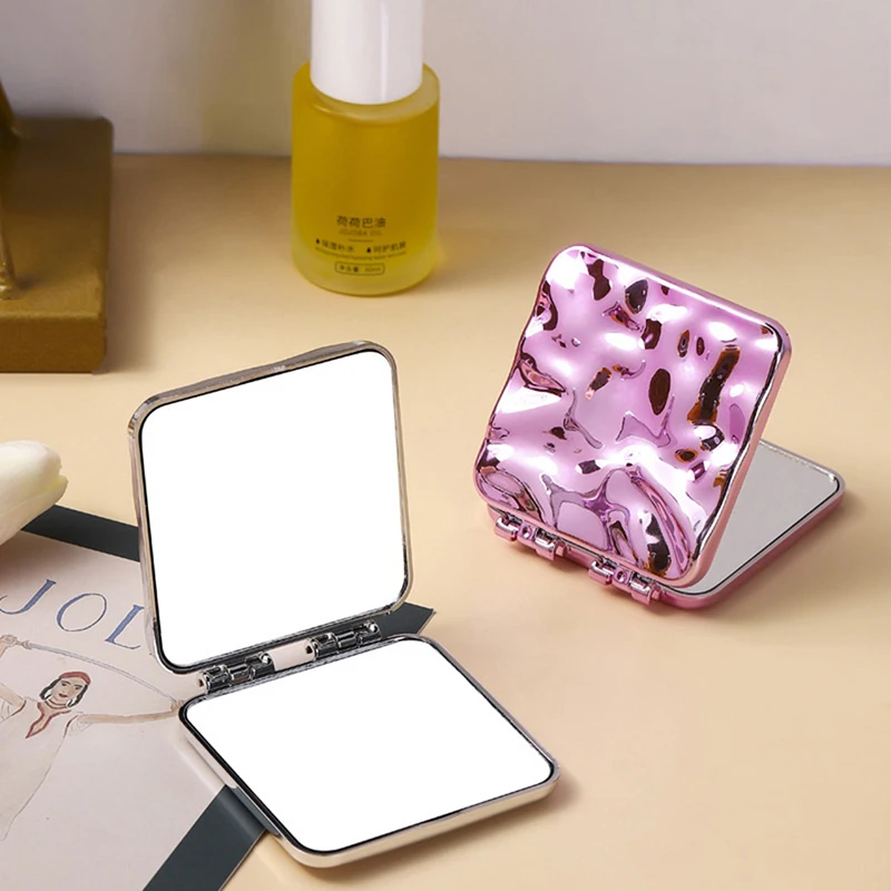 Foldable Plating Makeup Mirror Mini Square Makeup Vanity Mirror Portable Hand Mirrors Double-sided Compact Mirror Pocket Cosmeti