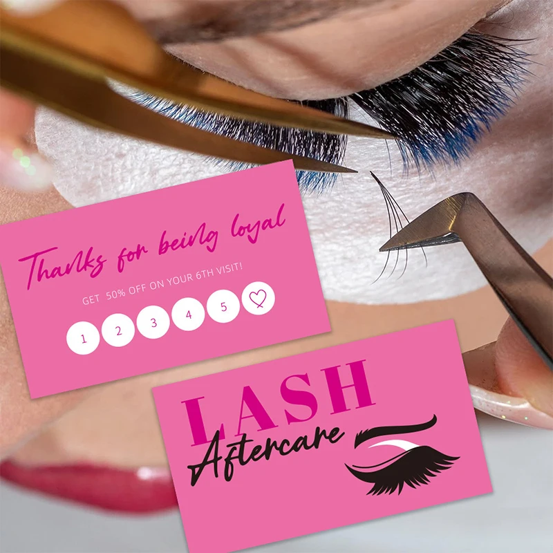 

50pcs Shining Eyelash Business Card Lash Extension Aftercare Card Lash Loyalty Discount Cards Beauty Studio Loyalty Cards