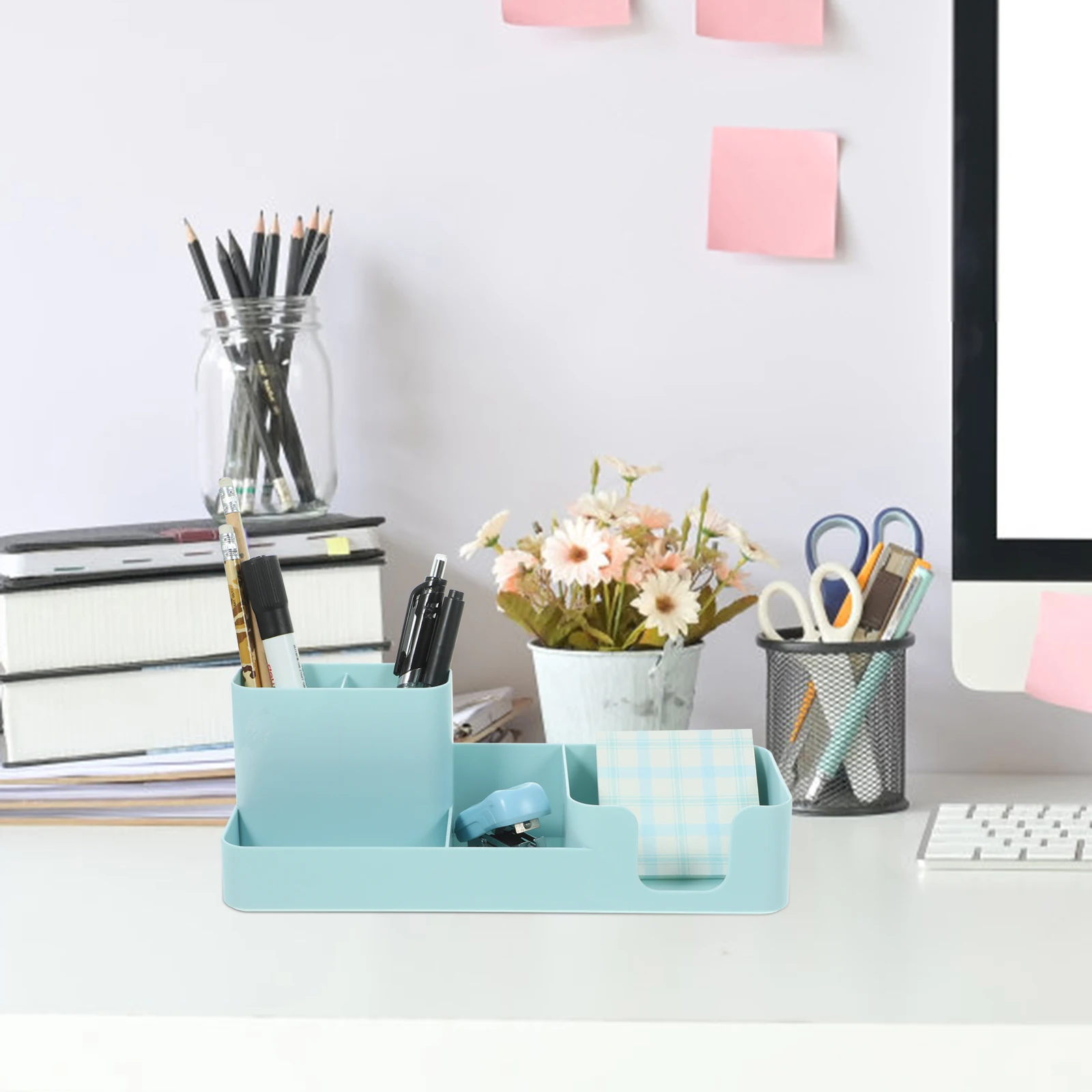 

Partition Pen Holder Storage Box White Plastic Desk Accessories Office Organizers Desktop Pencil Organizer For Pen Scissors