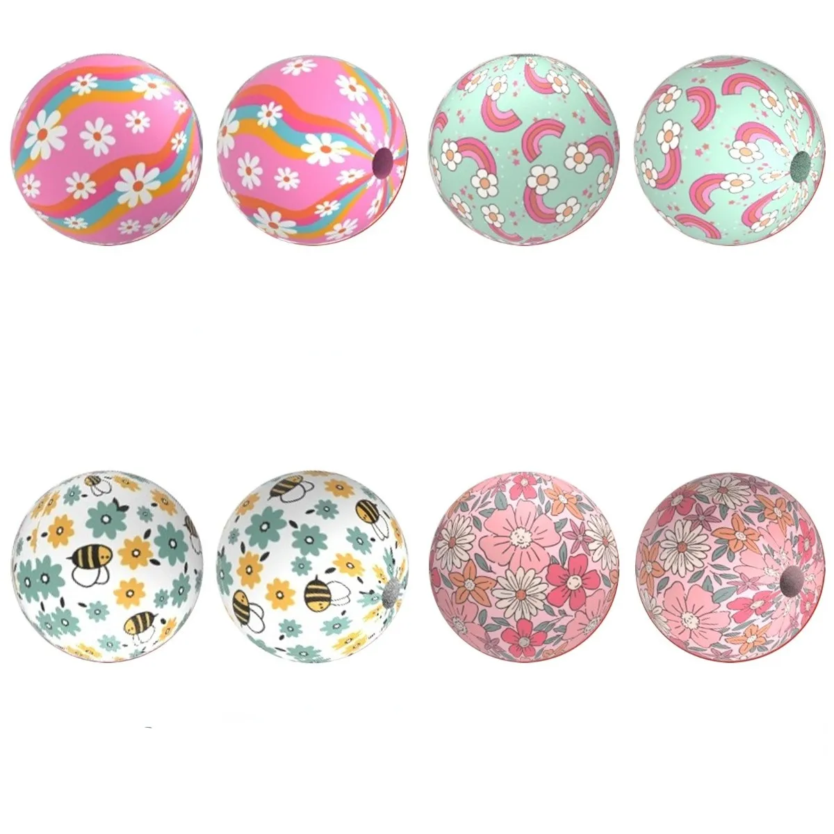 50Pcs 15mm Silicone Printed Beads Round Flower Leopard Food Grade Silicone Beads DIY Making Bracelet Keychain Accessories