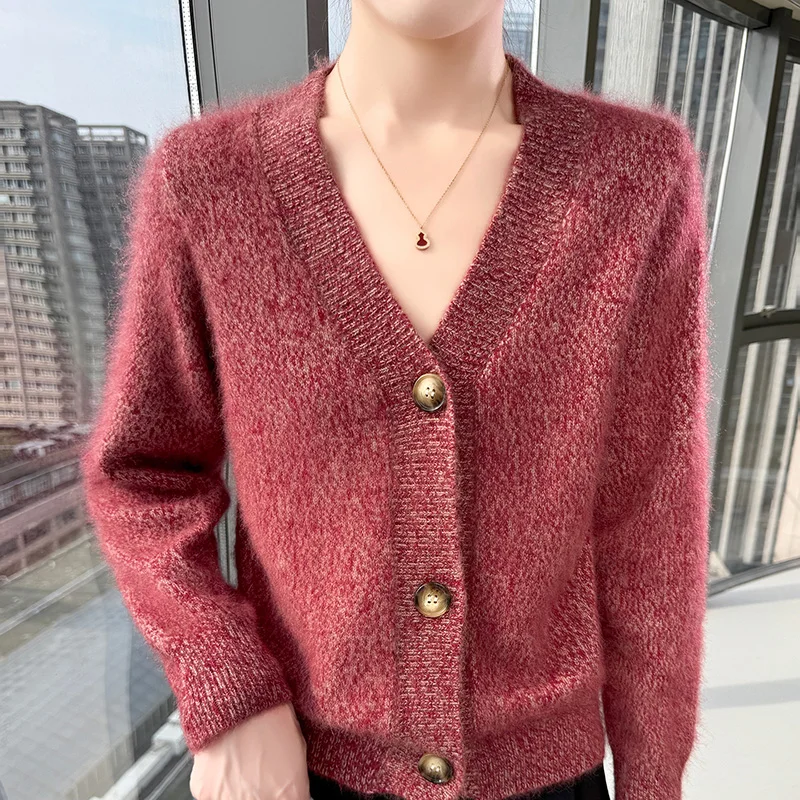 

Autumn And Winter New Floral Yarn Mink Wool Cardigan Loose Thick Women's Sweater Coat Knitted Bottoming Shirt
