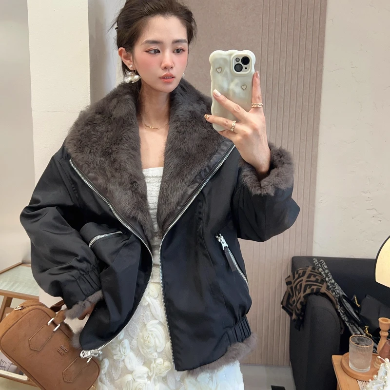 2025 New Winter Jacket Women Parka Fashion Coat Thick Warm Natrual Real Rabbit Fur Liner Wear On Both Sides Female Fur Jackets