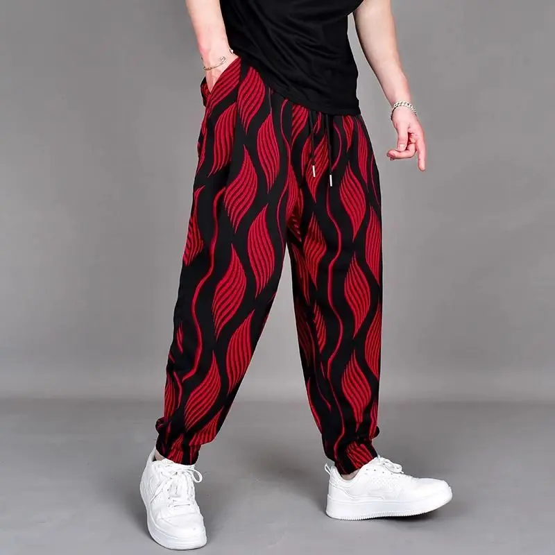 

Summer Loose Personal Style Cool Harem Ice Silk Men's Drape Print Casual Ankle Pants