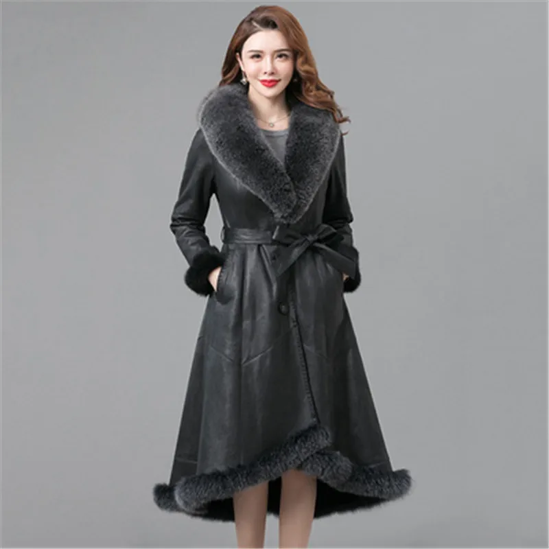 2022 Imitation Double Face Fur Overcoats Long Woman Coat Winter Thickened with Fox Fur Collar Fur Trim Rabbit Fur Outwear A1104