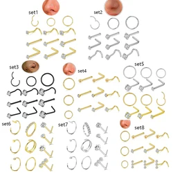 12pcs/lot 20G Stainless Steel Nose Stud Set for Women 18G Nose Hoop Rings Body Piercings L Shape Nostril Segment  Nose Septum