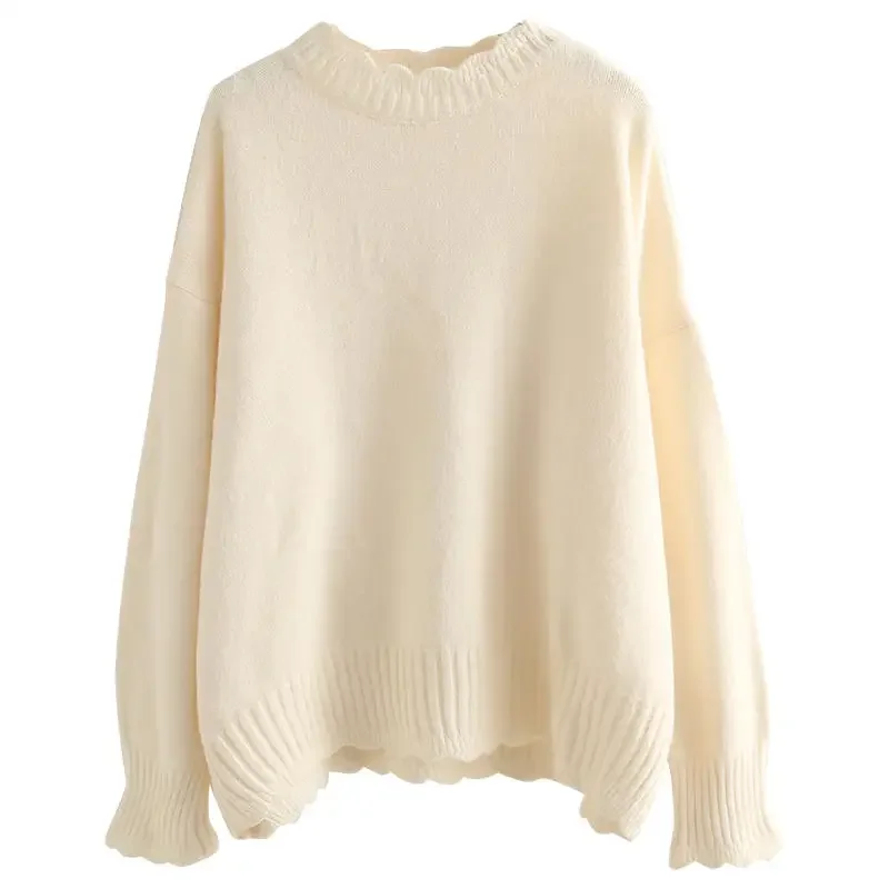 Suéter holgado de punto para mujer, suéteres cálidos, Tops blancos de manga larga, gruesos, elegantes, coreanos, Otoño e Invierno