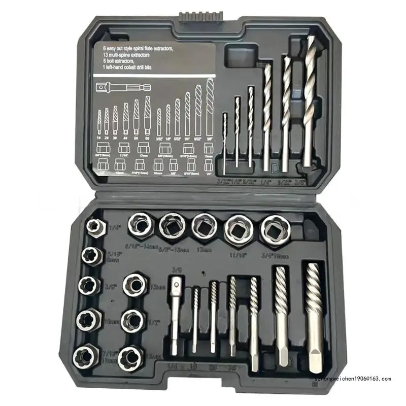 

28GF 26Pcs Damaged Screw Extractor Drill Bit Set Stripped Screw Extractor