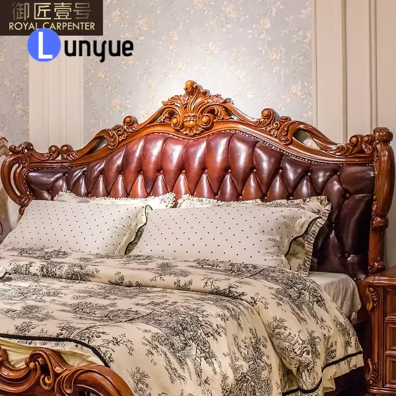 Classical American Solid Wood 1.8m Double Bed Large Villa Princess Style for European Master Bedroom Hotel Furniture Durable