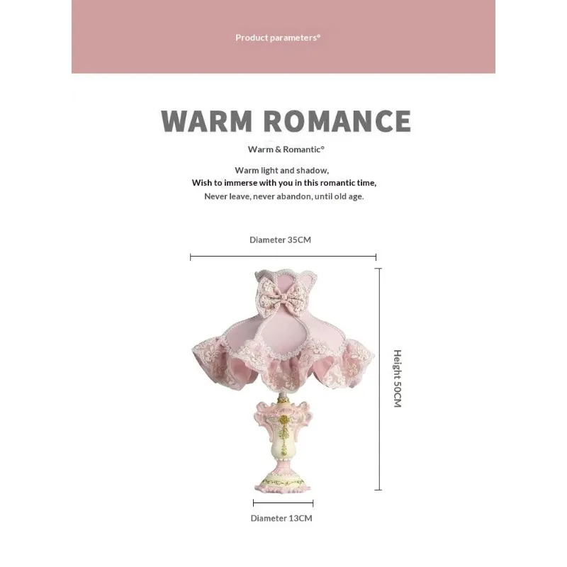 European Warm Cute Pink Table Lamp for Girls Bedroom Kids Room Princess Heart Bedside Lamp Home Room LED Novelty Lighting LED
