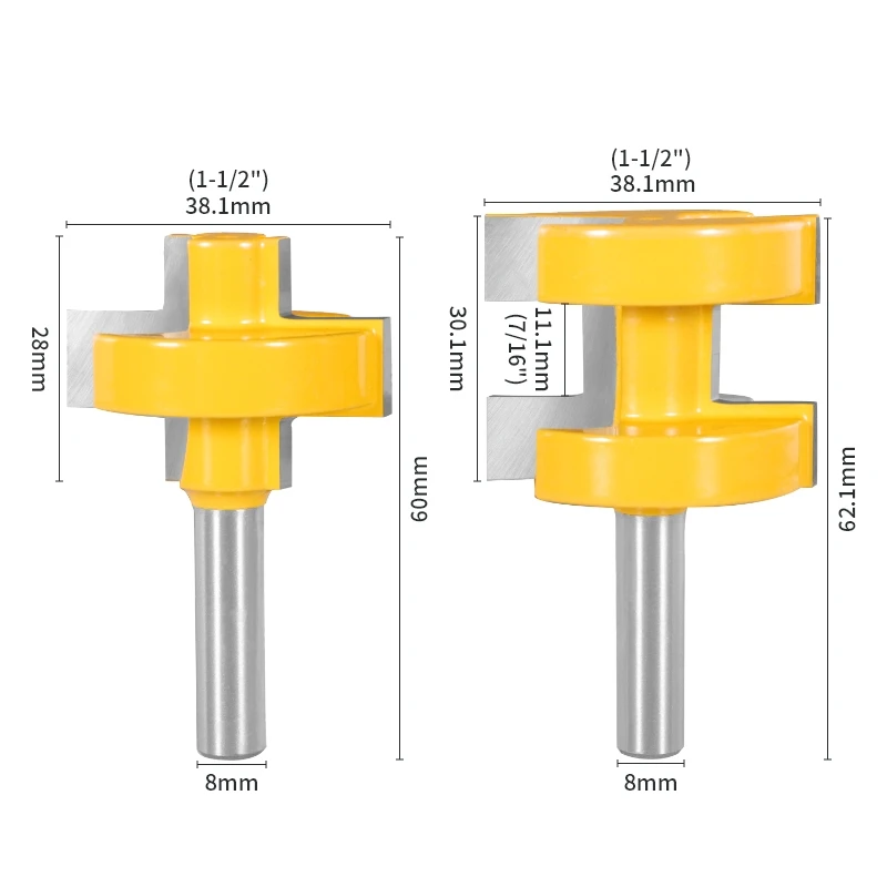 YUSUN 2PCS Tongue&Groove Assembles Cover 1-1/2 Router Bit Carbide Tipped Woodworking Milling Cutter For Wood Tools
