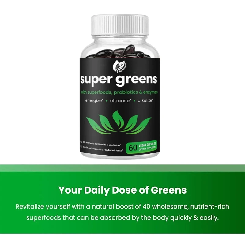 

Органические суперзеленые капсулы, пищеварительные ферменты, пробиотики, Alfalfa, спирулина, смесь микроалиге, пищевая добавка