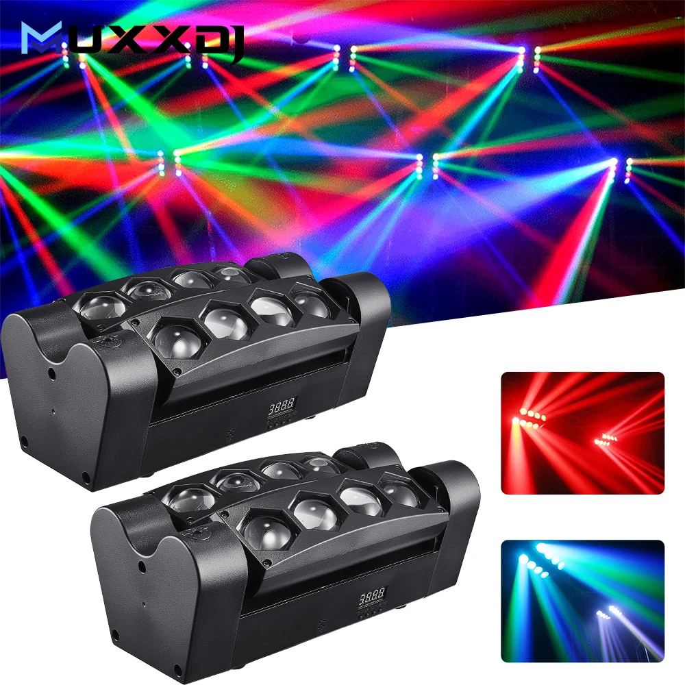 MUXXDJ 2PCS Mini Spider Lights 80W LED Spider Beam Stage Lights DMX512 Voice Control For KTV Disco Party DJ Wedding