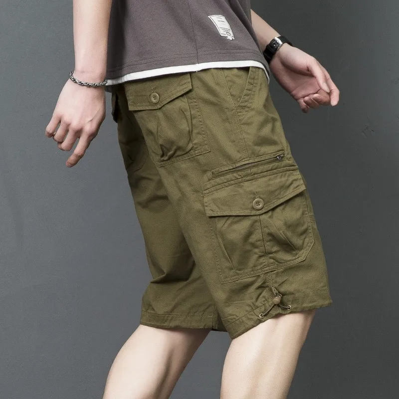 Summer New Men\'s Cargo Shorts Fashion Korean Version Loose Five Quarter Pants Men\'s Multi-pocket Straight Casual Pants