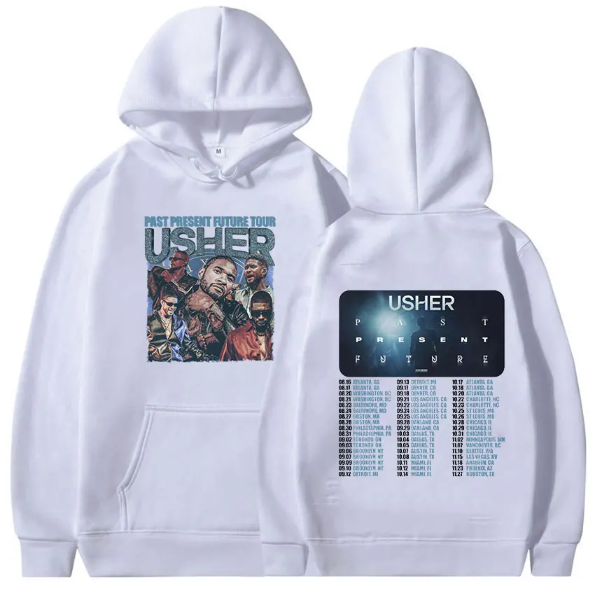 Rapper Usher Past Present Future Tour 2024 Graphic Hoodie Men's Hip Hop Fashion Pullover Sweatshirt Man Vintage Oversized Hooded