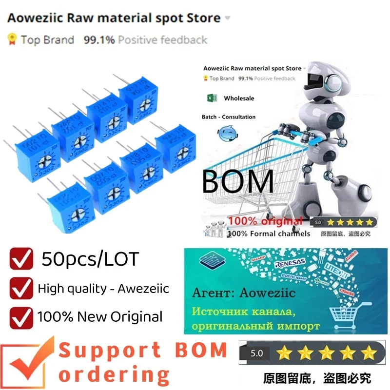 Aoweziic  3362P - 102 1K 202 2K 502 5K 103 10K 203 20K 503 50K 104 100K 204 200K 504 500K 101 100R 201 200R 501 500R 105 1M