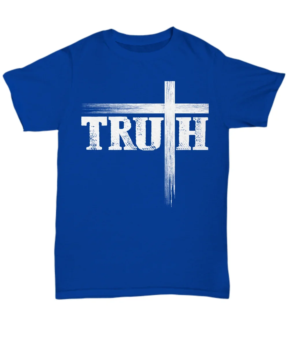 Believe In God Faith Jesus Christ. Truth Cross Christian Gift T-Shirt 100% Cotton O-Neck Summer Short Sleeve Casual Mens T-shirt