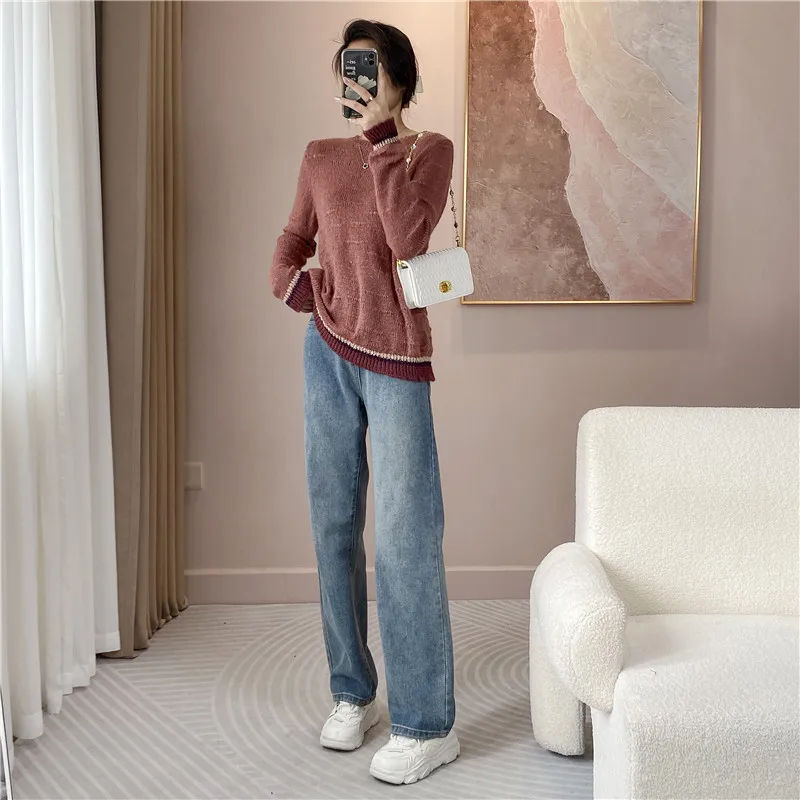 

Осень-зима женский свободный утягивающий Thiened Long Sve удобный вязаный свитер Turtlene Base Layer Top