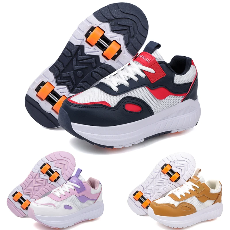 

Детские роликовые кроссовки на 4 колесах, модные повседневные кеды для мальчиков и девочек, съемные роликовые кроссовки, подарок