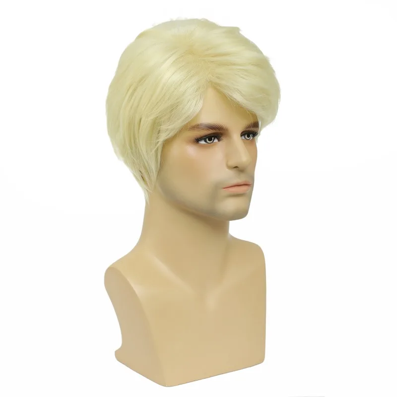 Short Men Wig 613 Blonde Wig Straight Synthetic Wig for Male Hair Fleeciness Realistic Natural Blonde Toupee