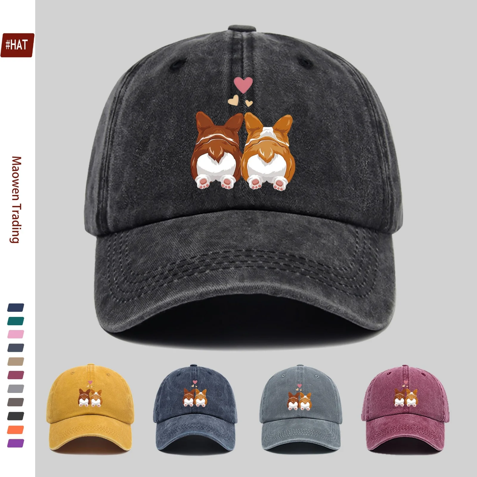 1pc Heart-Shaped Corgi Silhouette Printed Baseball Cap, Pet Print Design Golf Hat, Home Leisure Decor Hat, Comfortable Lightweig