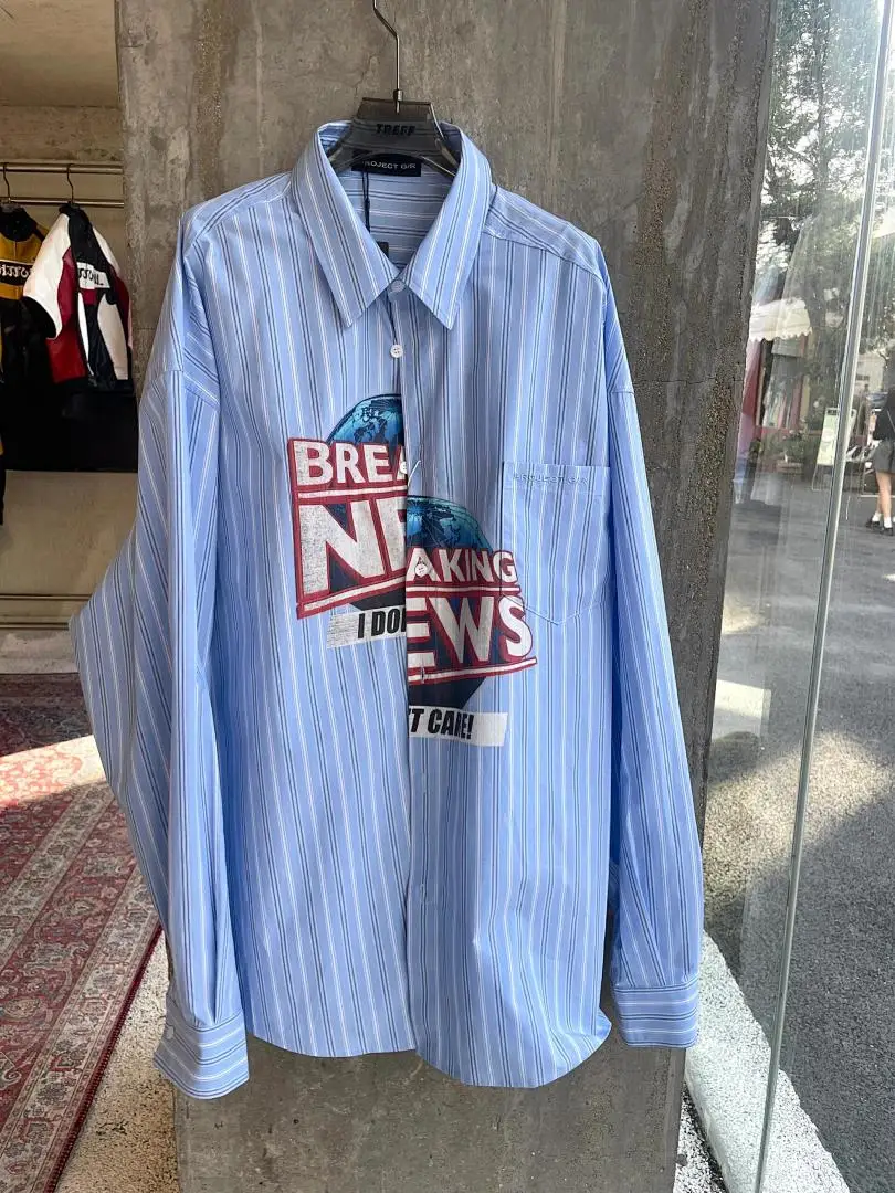 2026 Best Version Project Asymmetrical Lapel Oversized Long-sleeve Shirt Irregular Stripe & Earth Print Women Men Casual Shirts