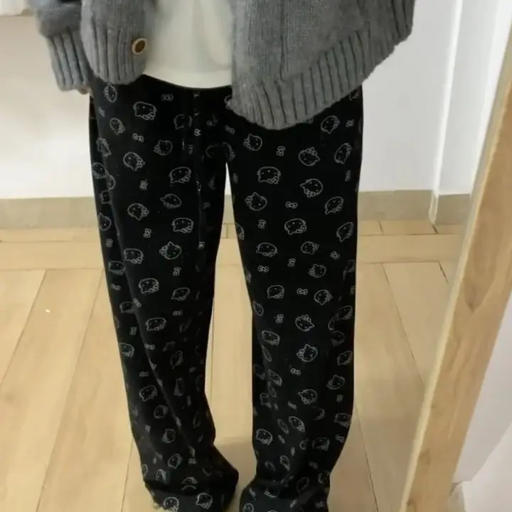 Sanrioed Hello Kittys Cute Print Loose Casual Wide Leg Pants Women Fashion Straight Tube Lazy Leisure Comfortable Lady Trousers