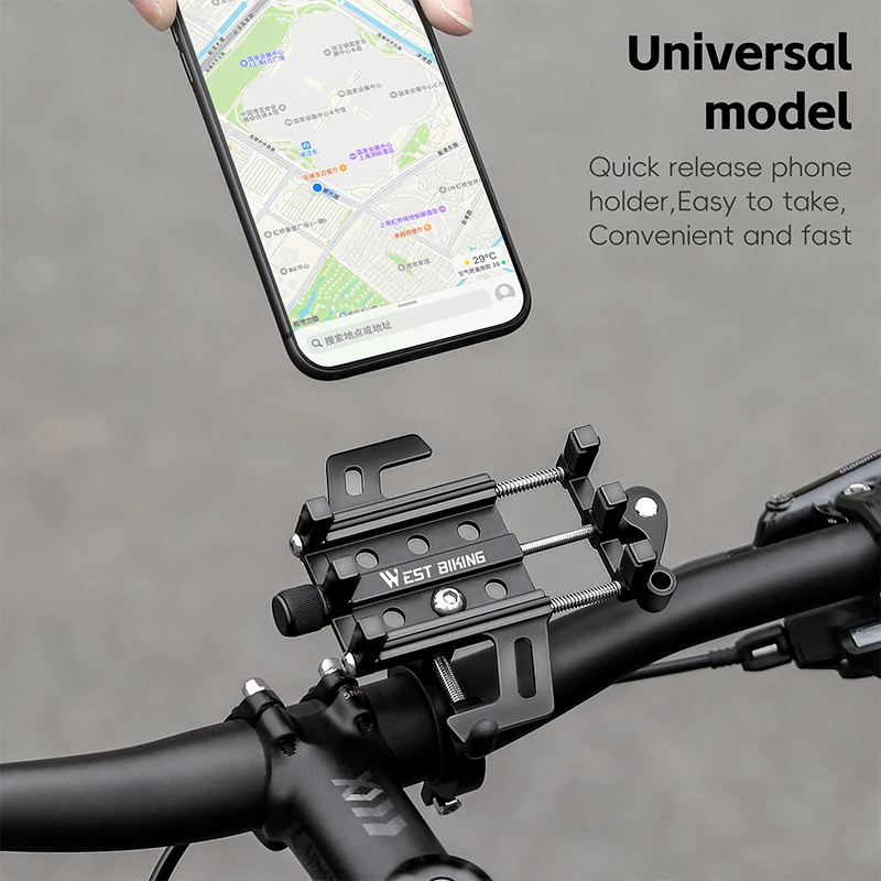 WESTBIKING Bike Phone Holder Non-slip Stable Bike Handlebar Phone Bracket Quick Release Adjustable Bicycle Phone Stand Accessory