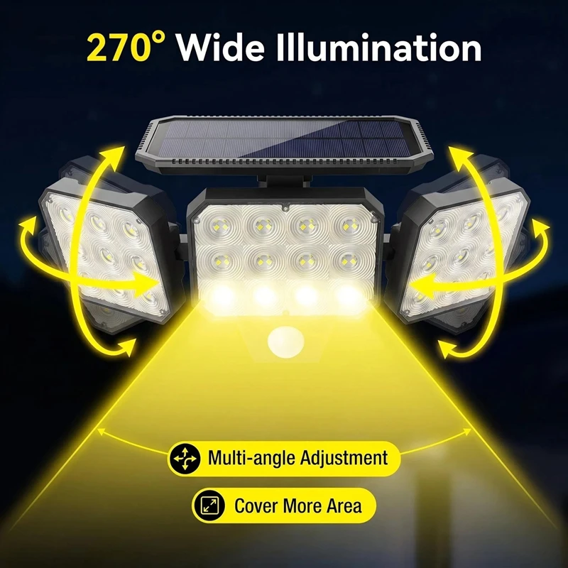 Wide Angle Solar Motion Sensor Light Three Rotatable Lamp Heads Ip65 Waterproof Solar Wall Lamp Outdoor Lighting For Camping