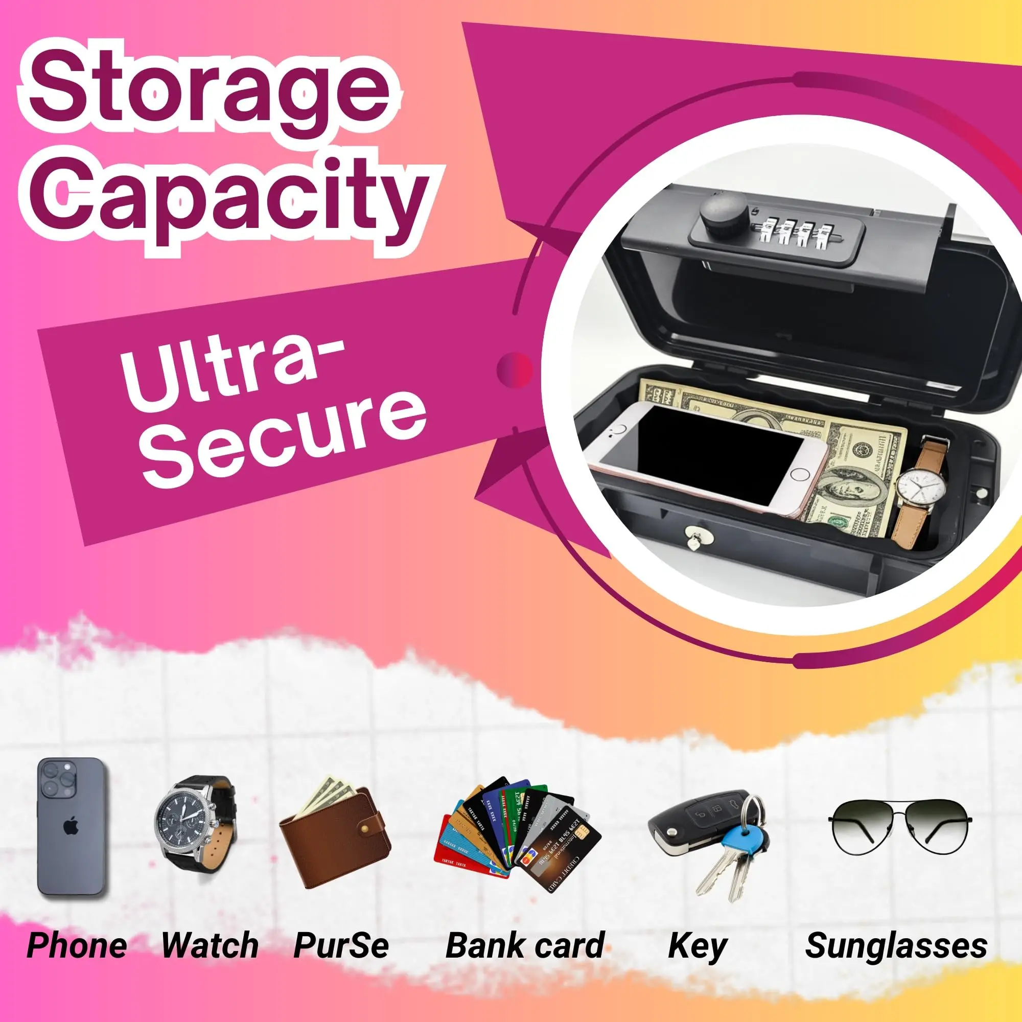 Portable Security Lock Box with Combination Lock Waterproof Mini Safe Box with Cable Travel Storage Case for Hotel Car Office ﻿