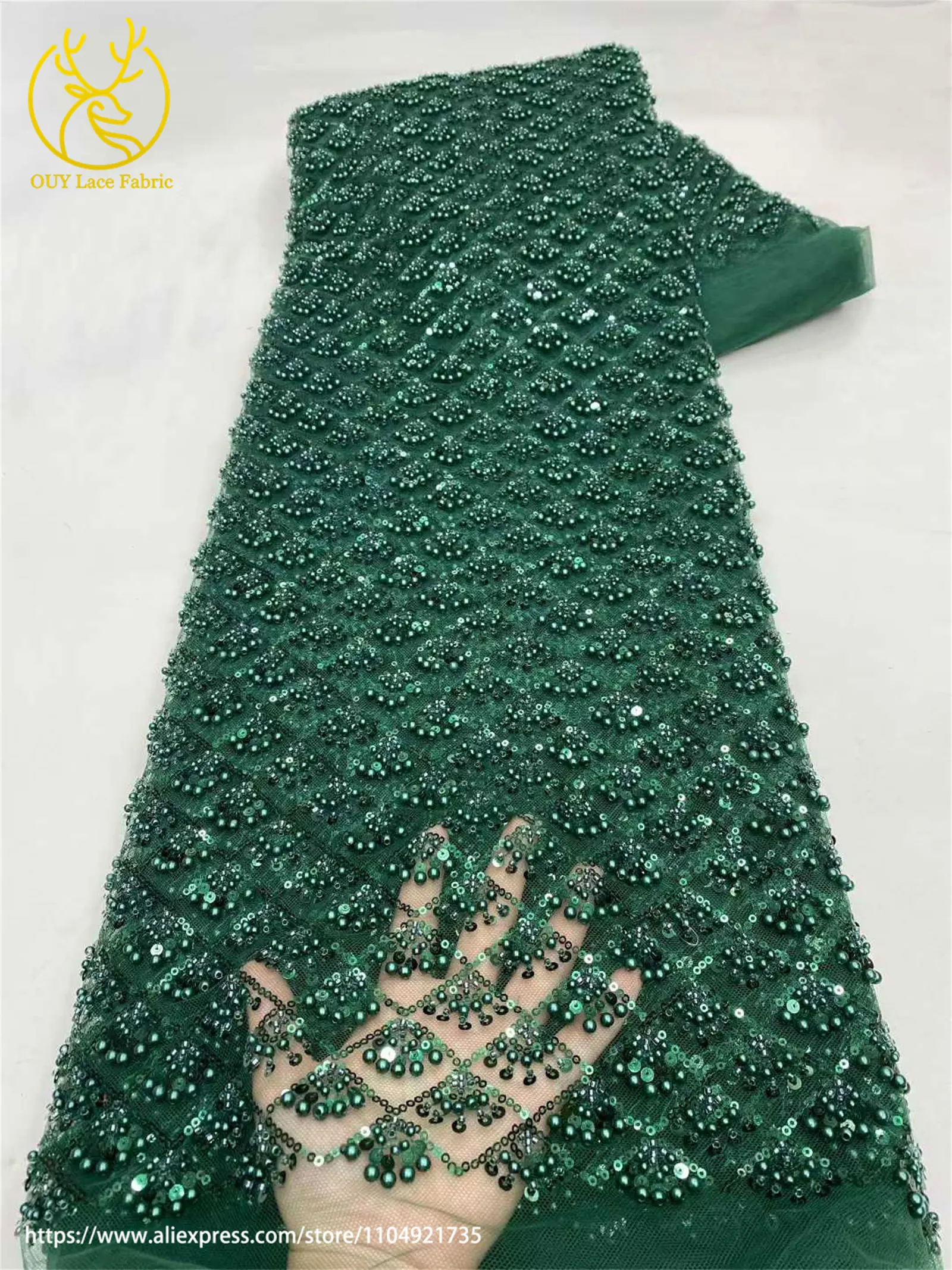 Afrikanischer Perlen-Spitzenstoff 2026 Himmelblau Neueste Nigerianische Französische Pailletten-Tüllspitze Brautkleid Hochzeitskleid Material – Detail 16