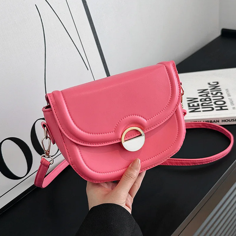 Saddle Bags for Women 2024 Trend Shoulder Bag Pu Leather Crossbody Bag Solid Color Luxury Design Flap Messenger Fashion Handbag