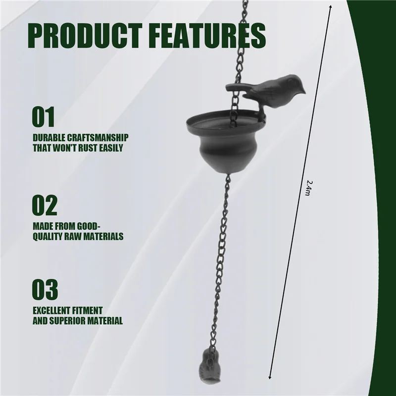 

LICG-1 Piece Rain Chains For Gutters Mobile Birds On Cups Rain Chimes 7.8Ft Rain Chimes With Attached Hanger And Birds