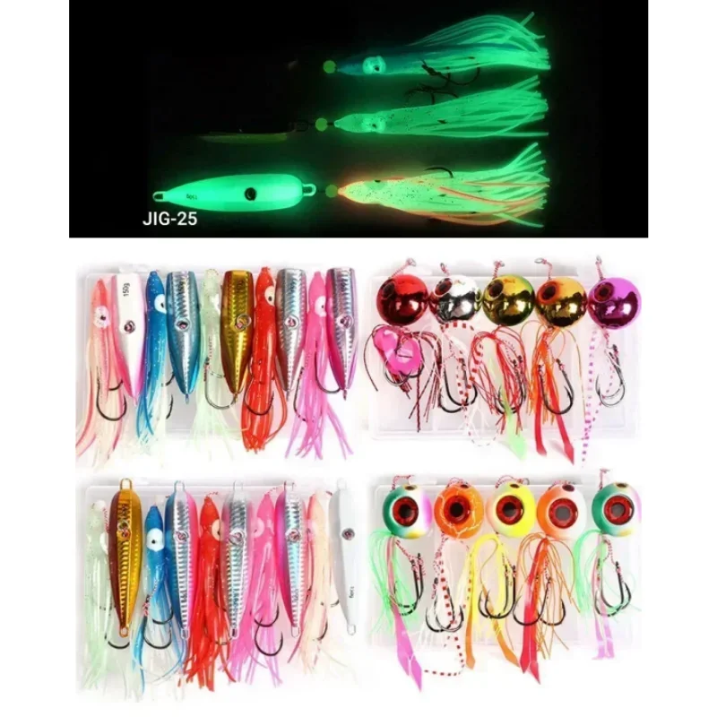 5PC Iron Beard Man 60g 100g 150g Grouper Moray Eel Slow Shake Squid Sea Bass Luya Glow-in-the Dark Jig Japanese Fishing Bait